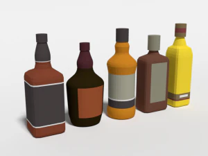 low poly cartoon whisky bottles 3D Model