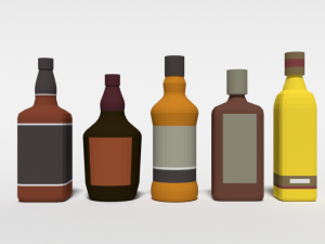 low poly cartoon whisky bottles Modelo 3D