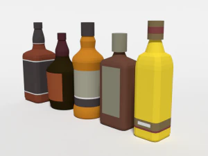 low poly cartoon whisky bottles 3D Model