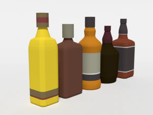 low poly cartoon whisky bottles 3D Model