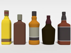 low poly cartoon whisky bottles 3D Model