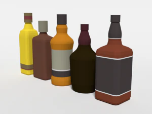 low poly cartoon whisky bottles 3D Model