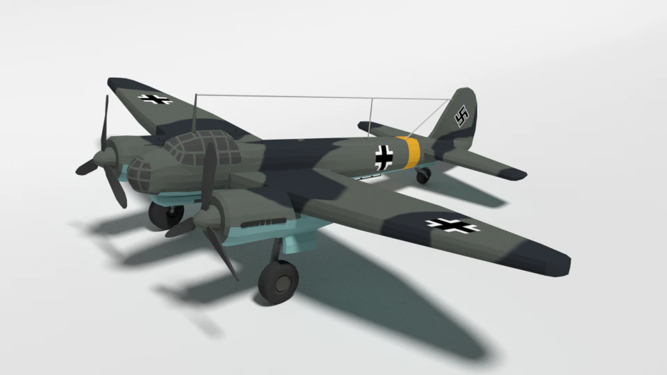 low poly cartoon junkers ju 88 wwii airplane 3D Model .c4d .max .obj .3ds .fbx .stl .blend 