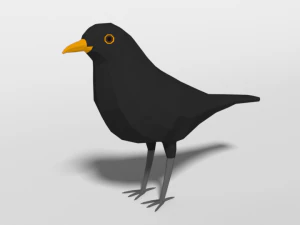 Low-Poly-Cartoon-Amsel 3D Modell