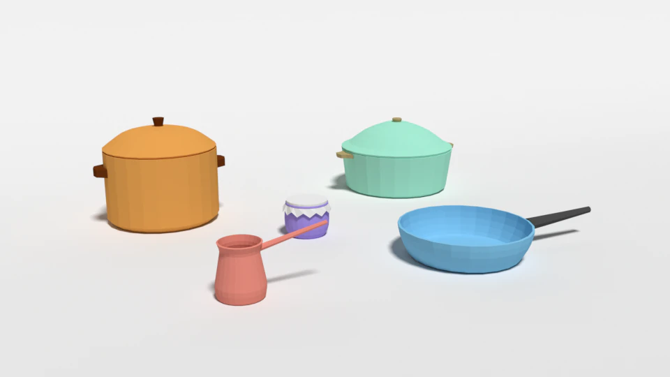 low poly cartoon kitchen items 3D Model .c4d .max .obj .3ds .fbx .stl .blend 