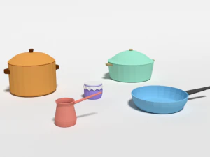itens de cozinha de desenhos animados de baixo poli Modelo 3D