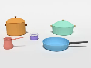low poly cartoon kitchen items 3D Model