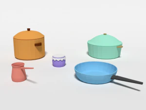 low poly cartoon kitchen items 3D Model
