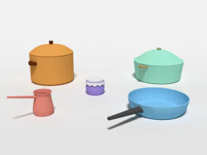 low poly cartoon kitchen items 3D Model