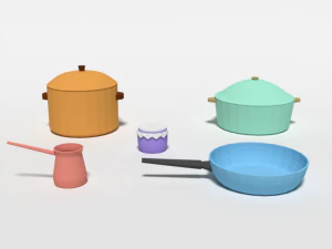 low poly cartoon kitchen items 3D Model