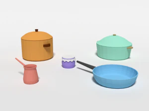 low poly cartoon kitchen items 3D Model