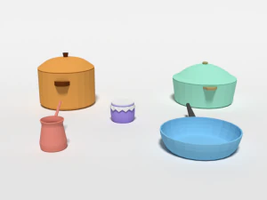 low poly cartoon kitchen items 3D Model