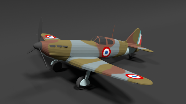 low poly cartoon dewoitine d520 wwii airplane Model 3D .c4d .max .obj .3ds .fbx .stl .blend 