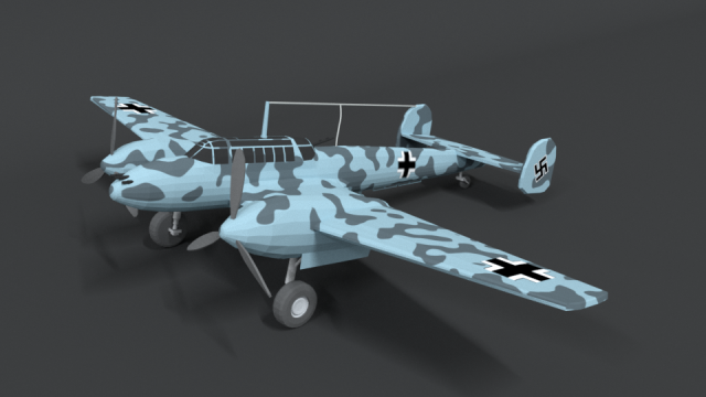 low poly cartoon messerschmitt bf110 wwii airplane 3D Модель .c4d .max .obj .3ds .fbx .stl .blend 