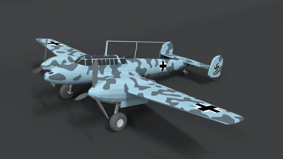 low poly cartoon messerschmitt bf110 wwii airplane 3D Model .c4d .max .obj .3ds .fbx .stl .blend 