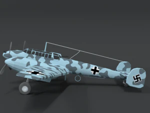 low poly cartoon messerschmitt bf110 wwii airplane 3D Model