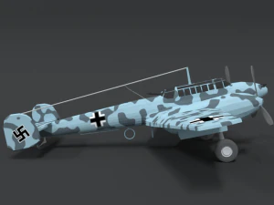 low poly cartoon messerschmitt bf110 wwii airplane 3D Model