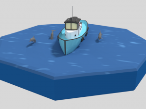low poly cartoon fishing boat and dolphins Modelo 3D