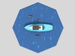 low poly cartoon fishing boat and dolphins Modelo 3D