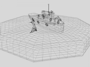 low poly cartoon fishing boat and dolphins Modelo 3D
