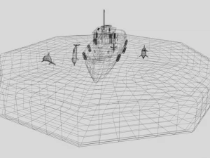 low poly cartoon fishing boat and dolphins 3D Model