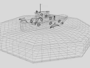 low poly cartoon fishing boat and dolphins 3D Model