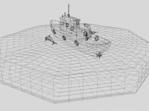 low poly cartoon fishing boat and dolphins Modelo 3D