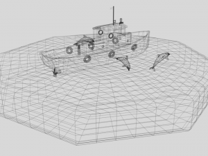 low poly cartoon fishing boat and dolphins Modelo 3D
