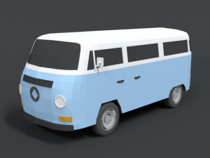 low poly cartoon retro van Model 3D