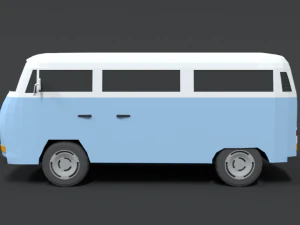 low poly cartoon retro van 3D Model