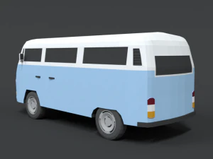 low poly cartoon retro van 3D Model