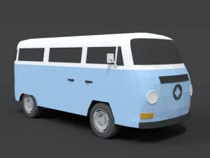 low poly cartoon retro van 3D Model
