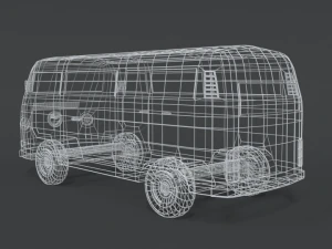 low poly cartoon retro van 3D Model