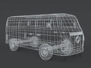 low poly cartoon retro van 3D Model