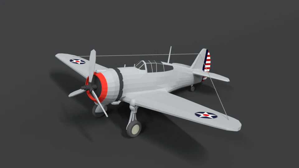 low poly cartoon curtiss p 36 hawk wii airplane 3D Model .c4d .max .obj .3ds .fbx .stl .blend
