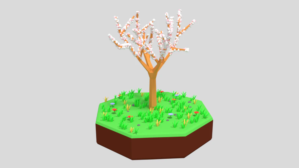 low poly cartoon almond tree 3D Model .c4d .max .obj .3ds .fbx .stl .blend 