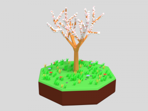 low poly cartoon almond tree 3D Model