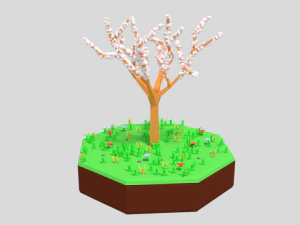 low poly cartoon almond tree 3D Model