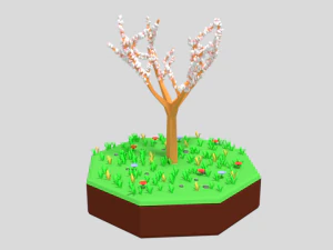 low poly cartoon almond tree 3D Model