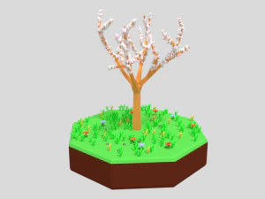 low poly cartoon almond tree 3D Model