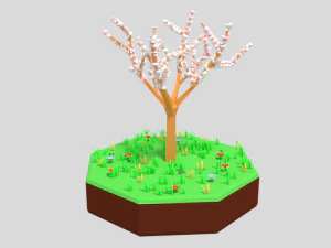 low poly cartoon almond tree 3D Model