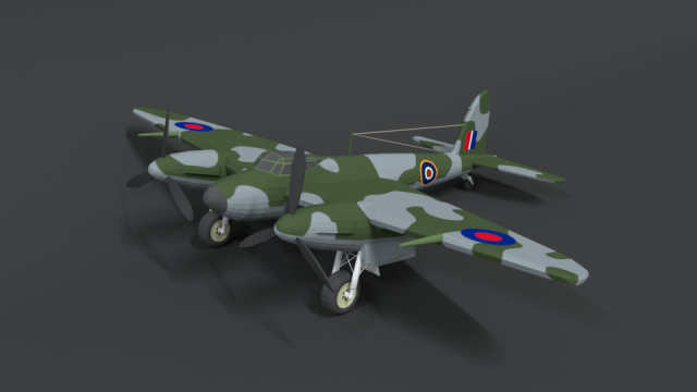 low poly cartoon de havilland dh 98 mosquito wwii airplane 3D मॉडल .c4d .max .obj .3ds .fbx .stl .blend 