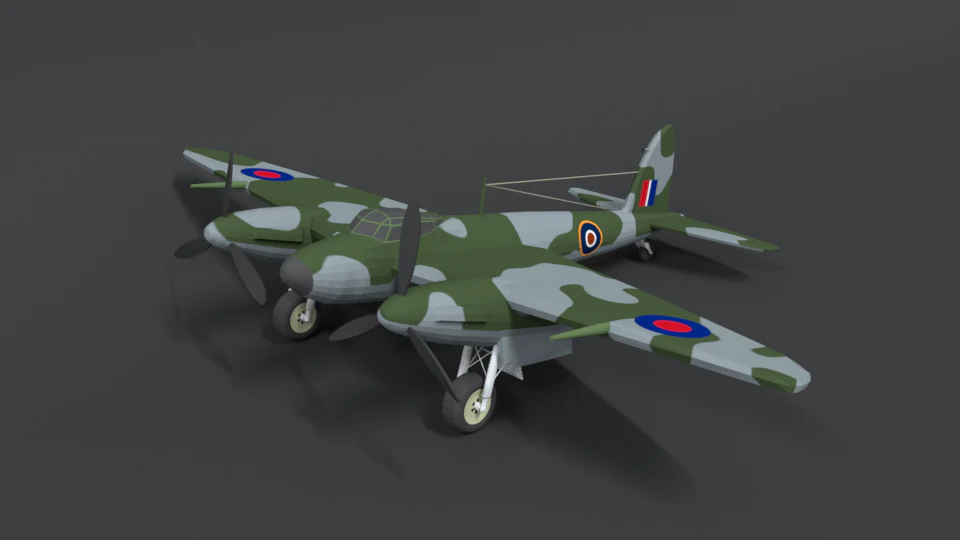 low poly cartoon de havilland dh 98 mosquito wwii airplane 3D Model .c4d .max .obj .3ds .fbx .stl .blend 