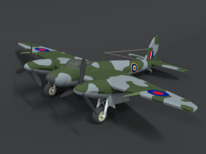 low poly cartoon de havilland dh 98 mosquito wwii airplane 3D Model