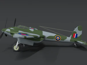 low poly cartoon de havilland dh 98 mosquito wwii airplane 3D Model