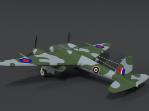 low poly cartoon de havilland dh 98 mosquito wwii airplane 3D मॉडल