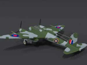 low poly cartoon de havilland dh 98 mosquito wwii airplane 3D Model