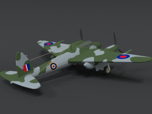low poly cartoon de havilland dh 98 mosquito wwii airplane 3D मॉडल