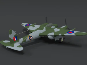 low poly cartoon de havilland dh 98 mosquito wwii airplane 3D Model