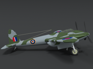 low poly cartoon de havilland dh 98 mosquito wwii airplane 3D मॉडल
